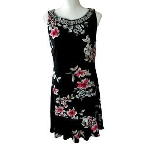 White House Black Market Women's Black Floral Sleeveless Stretch Dress Size M.